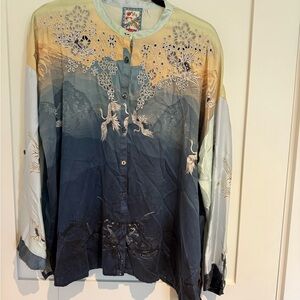 Johnny Was Embroidered Shirt with Floral and Bird Design